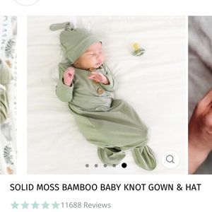 Caden Lane newborn bamboo knot gown. Solid moss color with hat